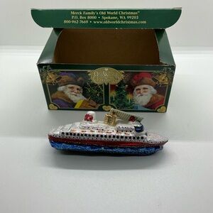 NIB Old World Christmas Cruise Ship Glass Ornament With Box 2008 Sail Cruising